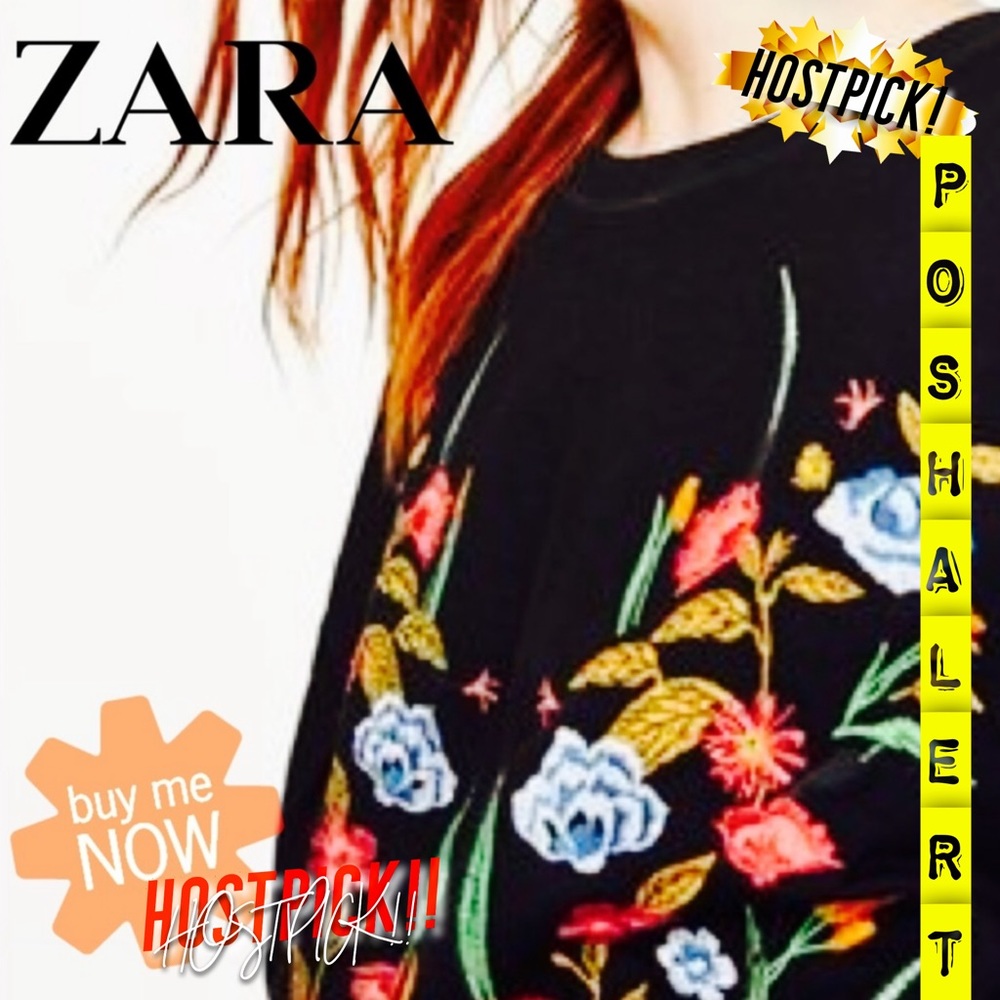 πZARA Floral Embroidered Crewneck Sweatshirt Sz M - Picture 2 of 8